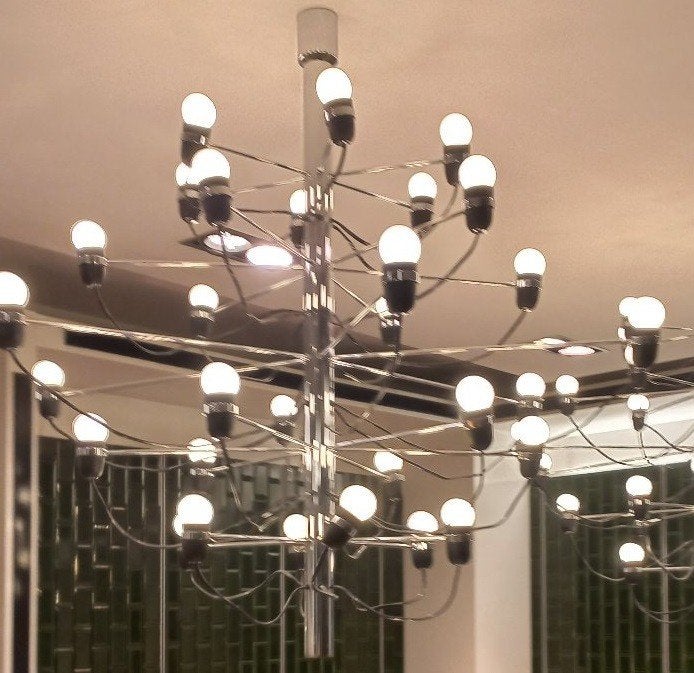 Flos Sarfatti Kroonluchter Chroom 30 Lampen, Ophalen, Gebruikt, B, Metaal