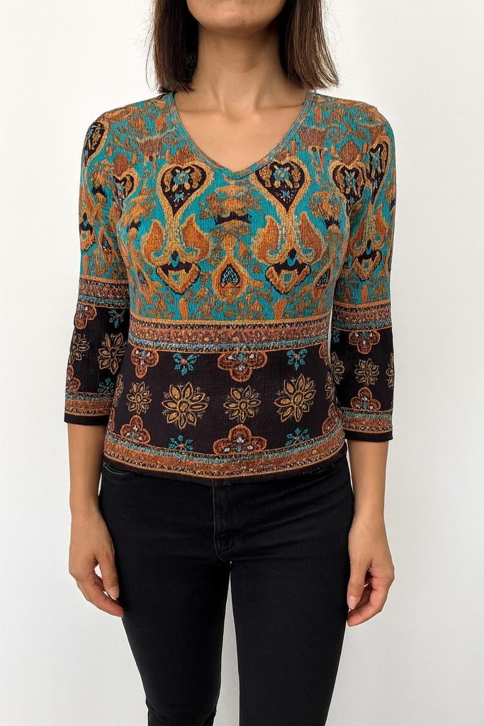 Boheemse etnische damestop met turkooizen en zwarte oosterse, Kleding | Dames, Topjes, Zo goed als nieuw, Zwart, Ophalen of Verzenden
