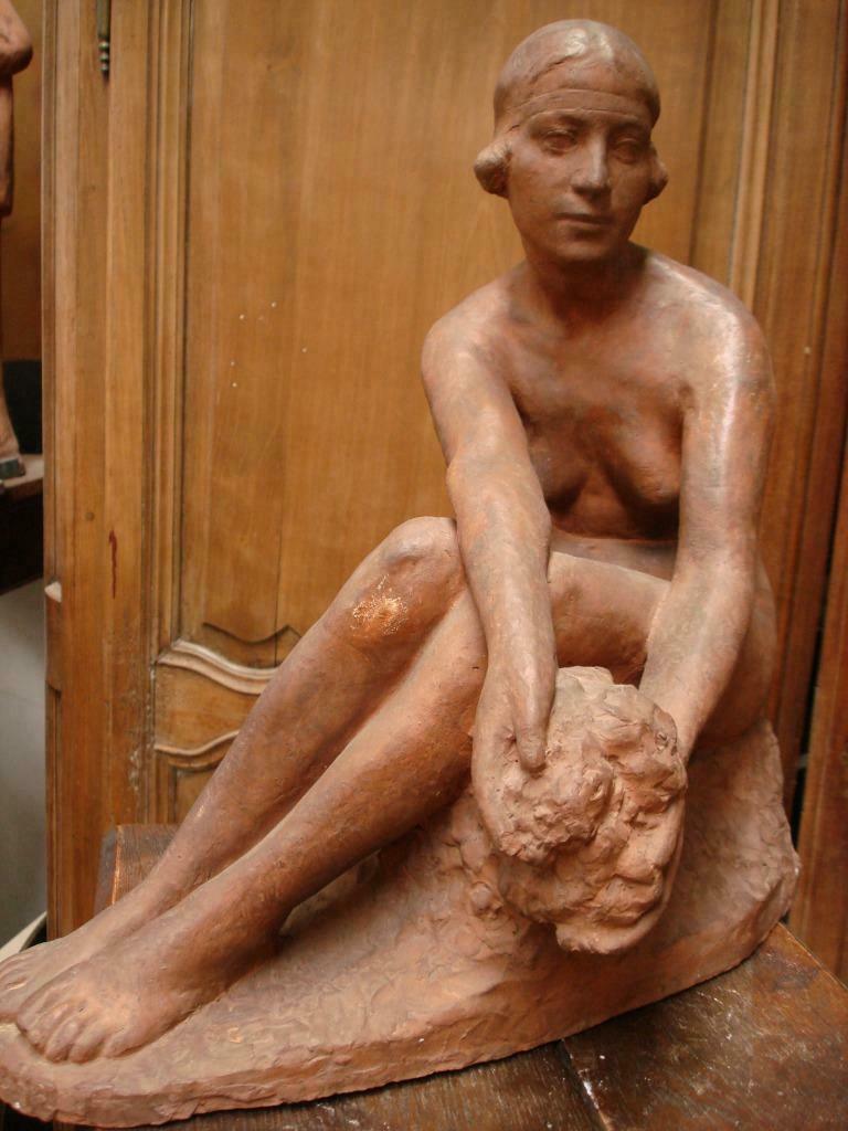 LOUIS DUBAR Gent art deco terracotta grote baadster naakt, Ophalen