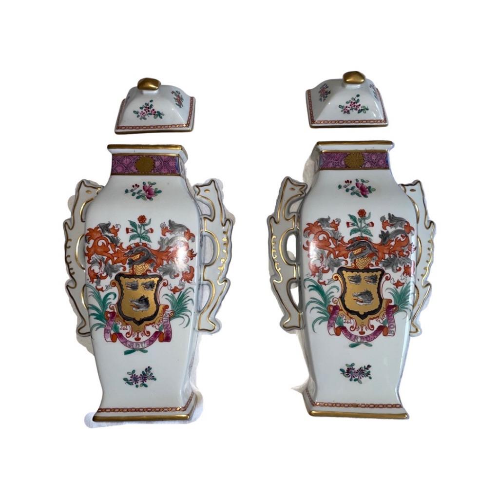 Paar vazen wapenschild van Porcelaine de Paris 1950, Antiek en Kunst, Antiek | Porselein, Ophalen of Verzenden
