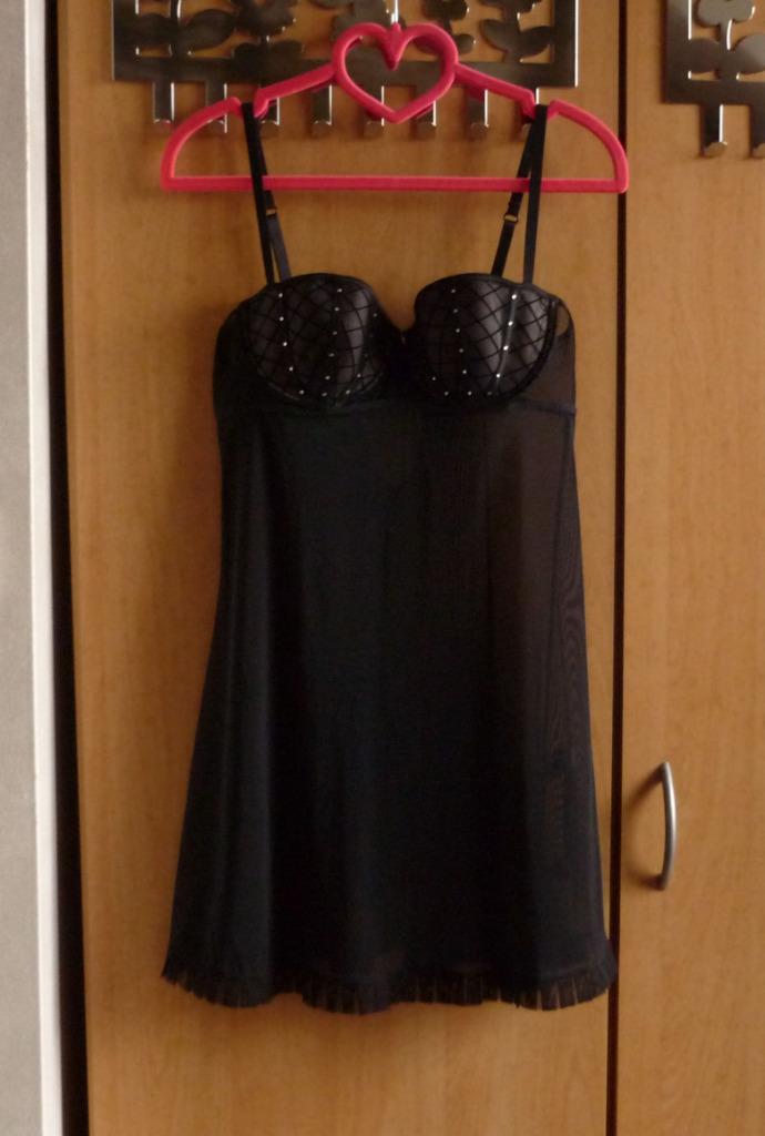 Zwarte Lingeriejurk nachtkleed met string BH met strass, Enlèvement ou Envoi, Soutien-gorge