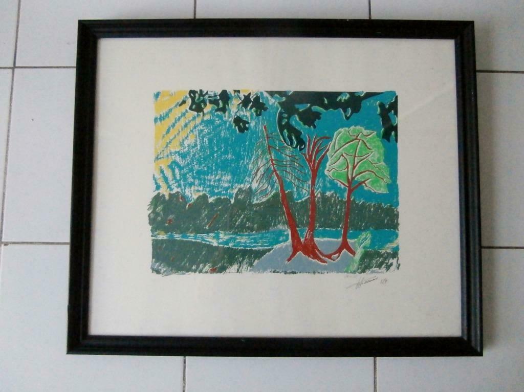 Sérigraphie en couleur par Fr. Leemans "Paysage forestier" 1, Enlèvement ou Envoi