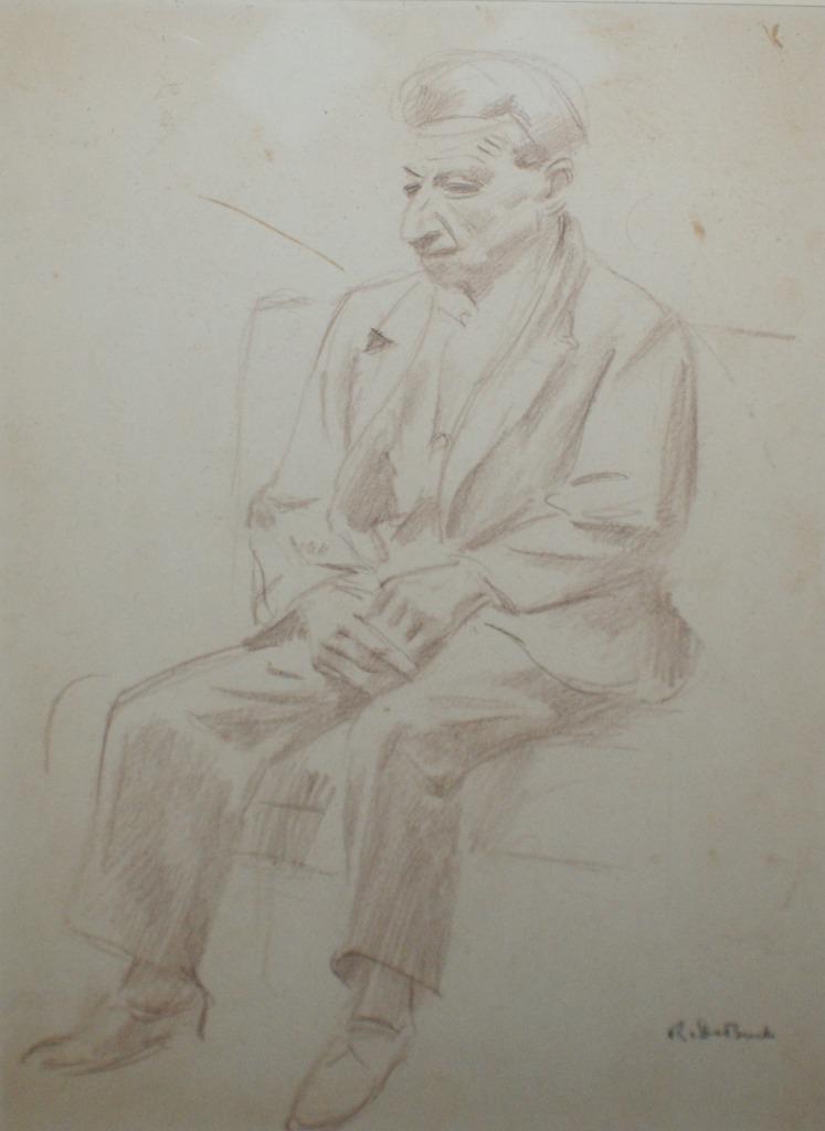 Raf De Buck (1902-1986): Zittende man (42 x 45 cm), Antiek en Kunst, Ophalen of Verzenden