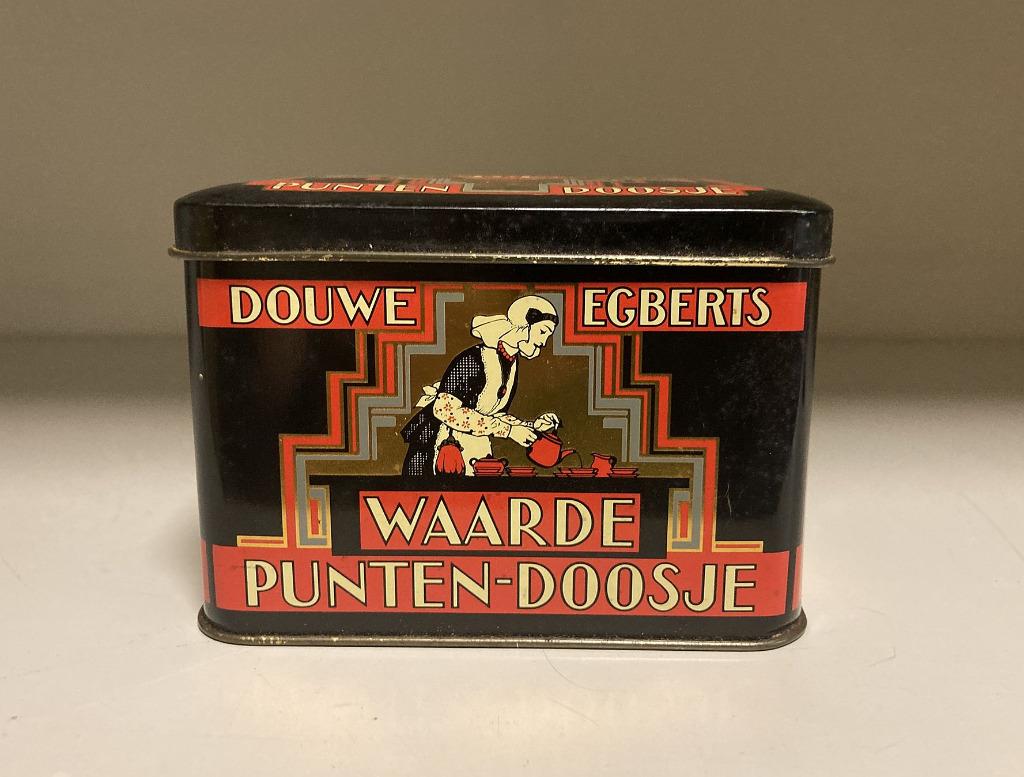 Douwe Egberts blik waarde punten-doosje, Verzamelen, Blikken, Ophalen of Verzenden, Zo goed als nieuw, Koffie, Douwe Egberts