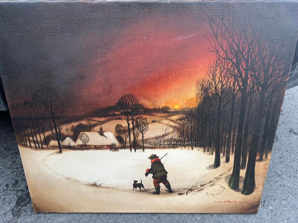 André De Smedt (1971) – sfeervol winterlandschap, Ophalen of Verzenden