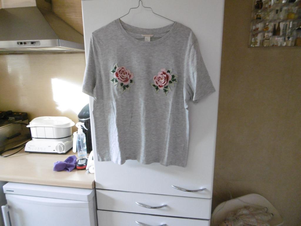 vêtements chemise pour femme grise à fleurs, h&m, taille M, Manches courtes, Gris, Enlèvement ou Envoi, Comme neuf