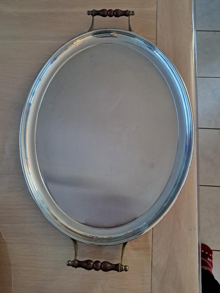 inox dienblad met handvat 56 cm, Ophalen of Verzenden, Gebruikt, Ovaal