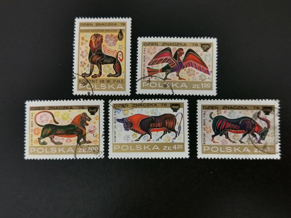 Polen 1976 Korintische vaasschilderijen, leeuw, vogels,stier, Ophalen of Verzenden, Polen, Gestempeld