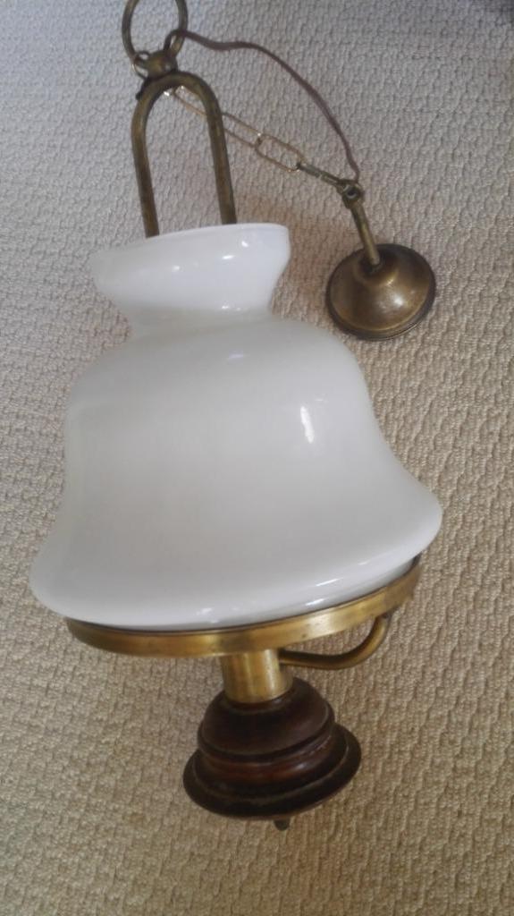 VINTAGE  WITTE HANGLAMP, Ophalen, Zo goed als nieuw, Hout