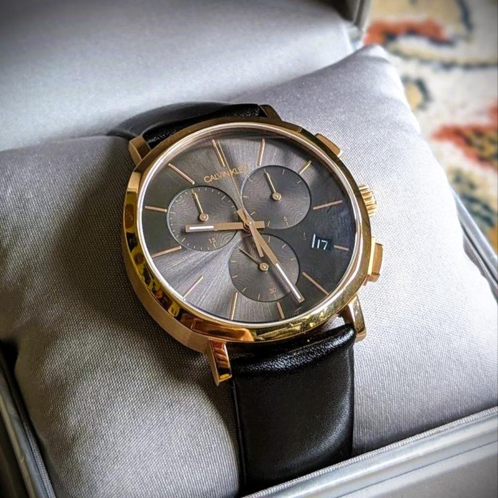 Calvin Klein CK Posh Chronograph watch, Leer, Staal, Polshorloge, Ophalen of Verzenden