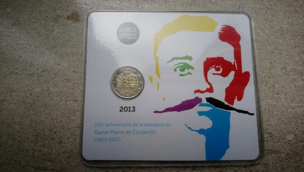 Euromunten Frankrijk 2 euro 2013 baron Pierre de Coubertin, Enlèvement ou Envoi, France, 2 euros, Monnaie en vrac