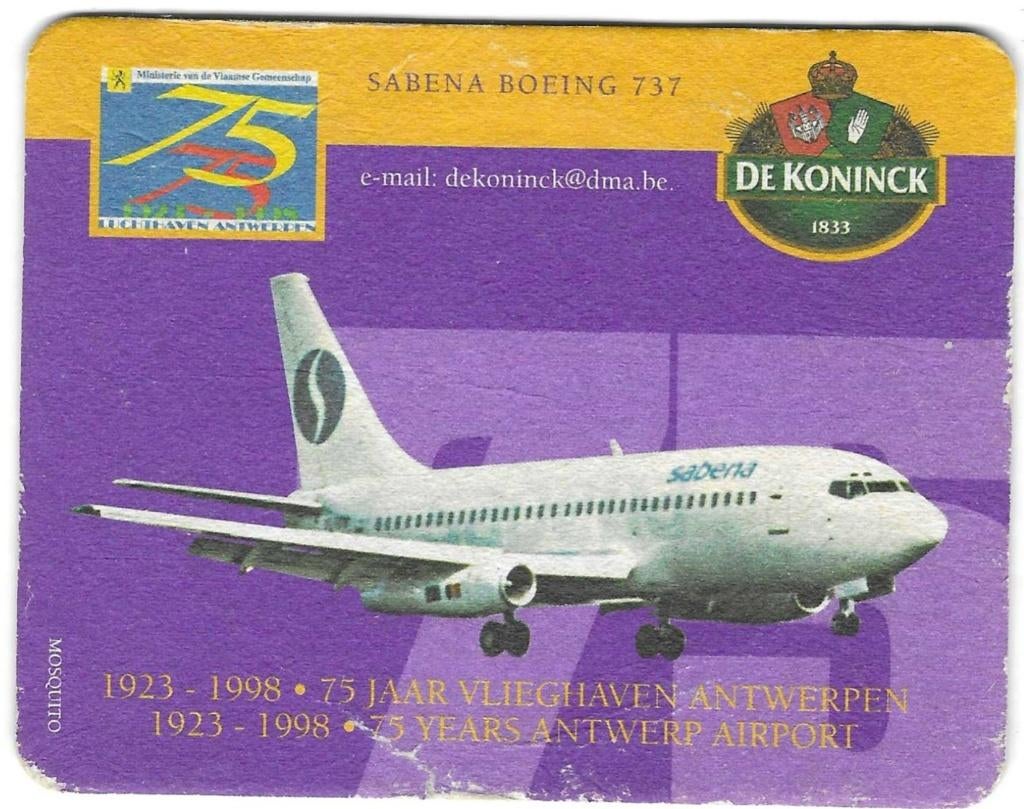 bierviltje 1st De Koninck Sabena boeing, Envoi, De Koninck