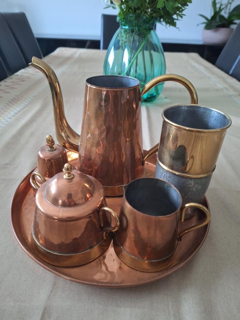 Kopere thee of koffie set, Antiek en Kunst, Ophalen