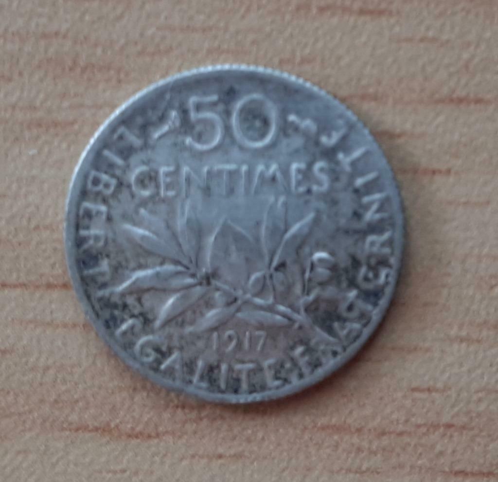 pièce de 50 centimes semeuse 1917 en argent TTB France, Enlèvement ou Envoi, France, Série, Argent