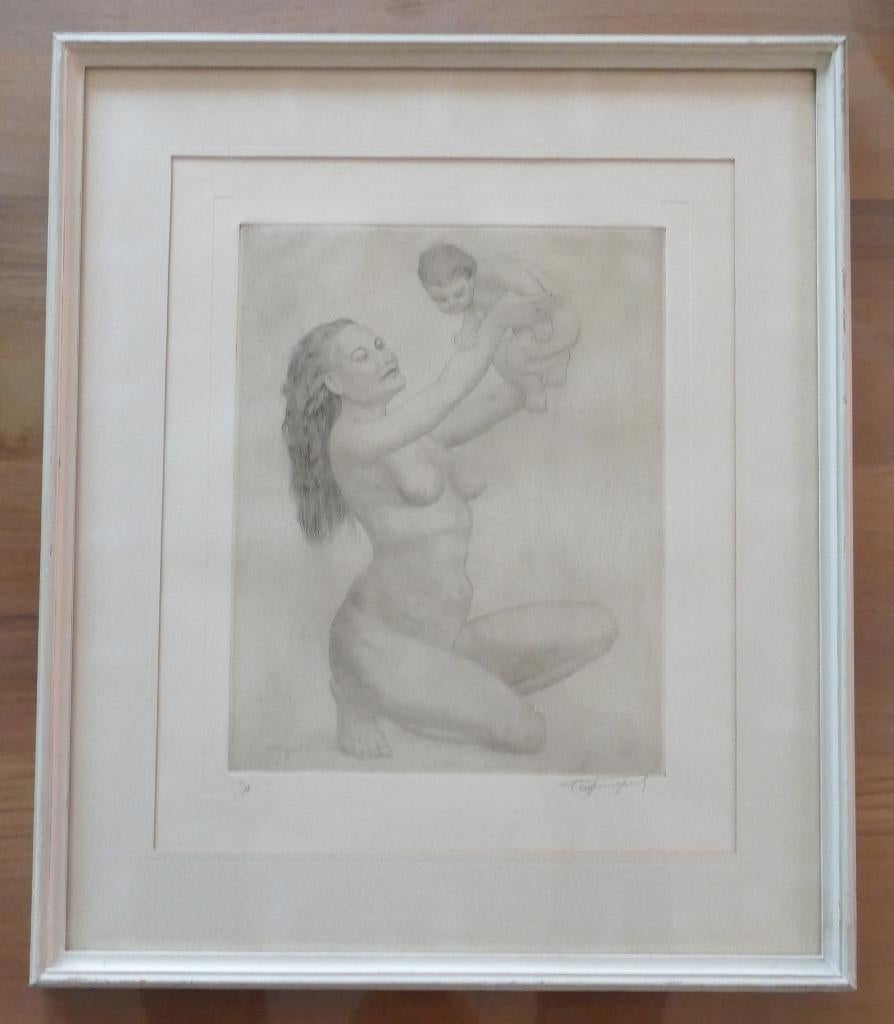Frans Van Giel : Schets naakt moeder en kind (54x46), Antiek en Kunst, Ophalen of Verzenden