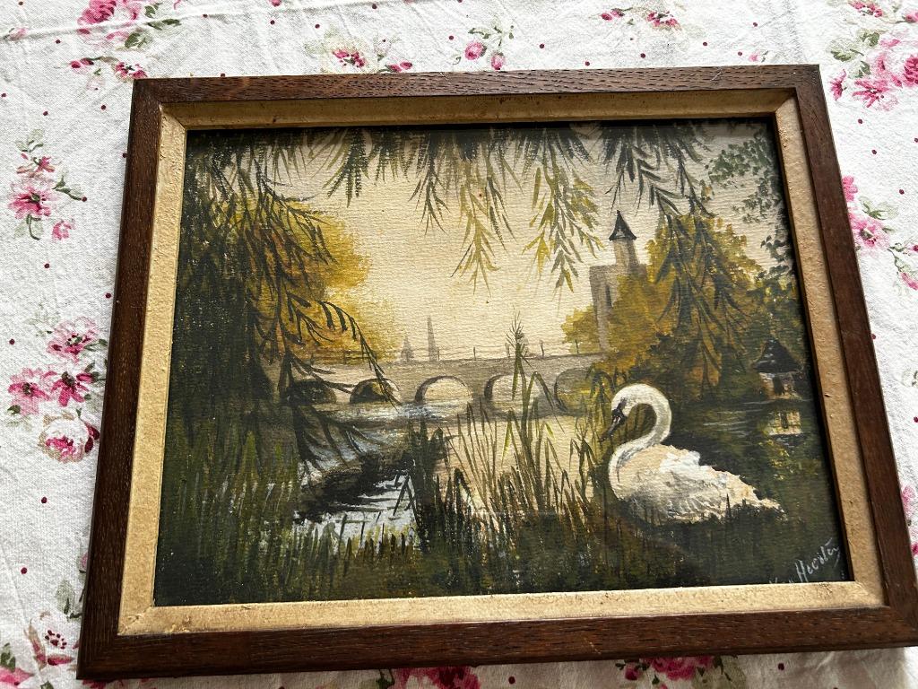 * aquarel in kader met glas, Brugge, zwaan, Enlèvement ou Envoi