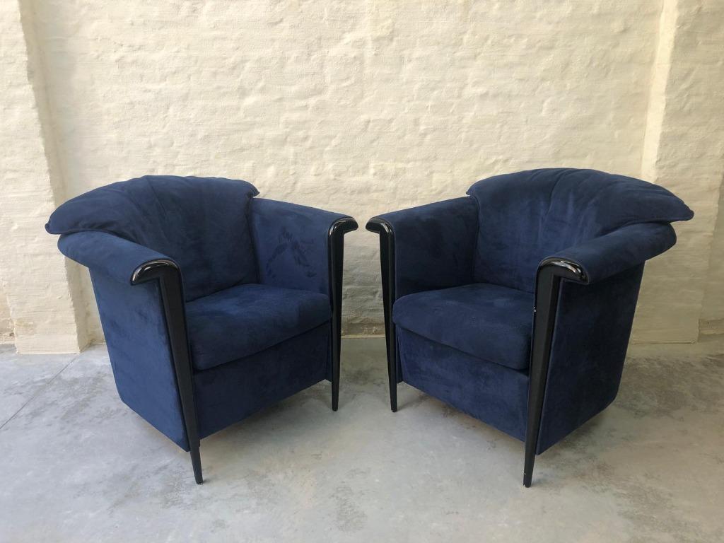 Durlet design fauteuils set blauw fluweel Belgisch design, Huis en Inrichting, Ophalen, Gebruikt, Stof, 75 tot 100 cm
