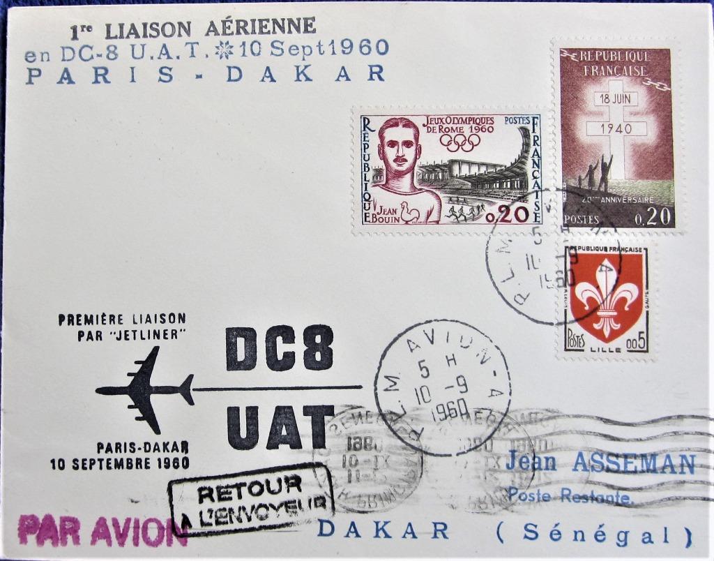 FIRST DAY COVER- THEMA LUCHTVAART- PARIS-DAKAR, Ophalen of Verzenden, Gestempeld, Vliegtuigen