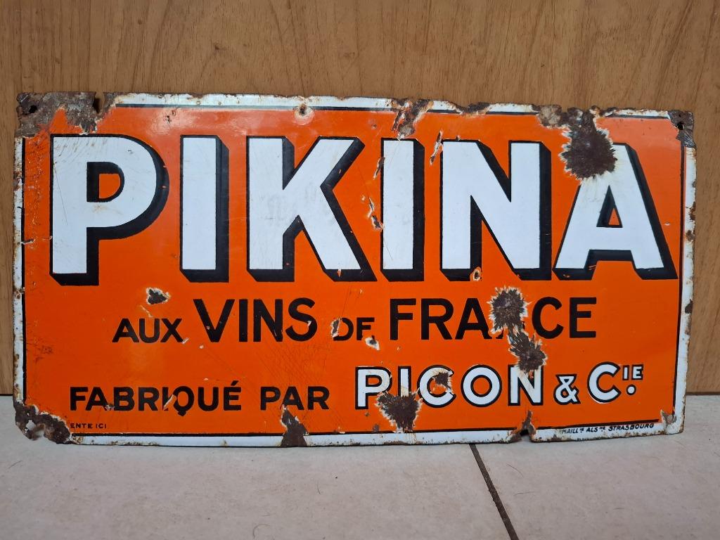 Plaque émaillée Pikina (prédécesseur Picon), Collections, Enlèvement ou Envoi, Comme neuf, Panneau publicitaire