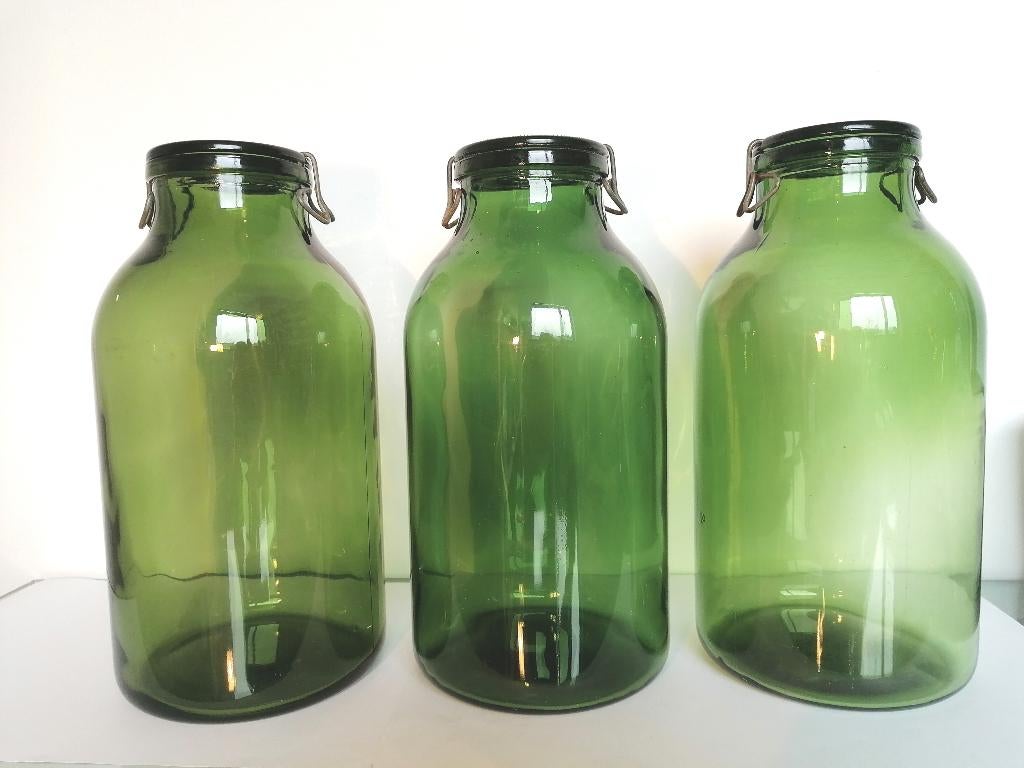 3 vintage groene voorraadpotten 5 liter Bulach Zwitserland, Antiquités & Art, Enlèvement