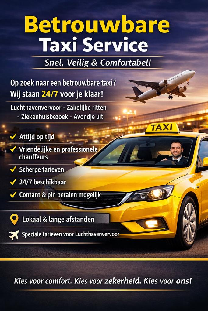 Betrouwbare Taxi Service – Snel, Veilig & Comfortabel!, Diensten en Vakmensen, Koeriers, Chauffeurs en Taxi's, Chauffeursdiensten