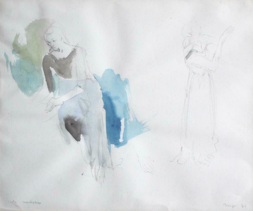 Aquarel Maria Segers (1922-1979) De voedster, Ophalen of Verzenden