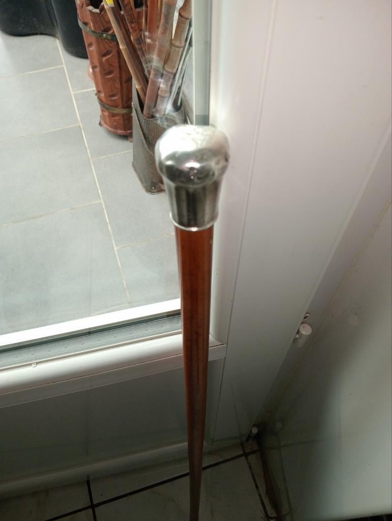 Ancienne Canne argent et jonc de Malacca 91 cm, Divers, Bâtons de marche, Enlèvement ou Envoi