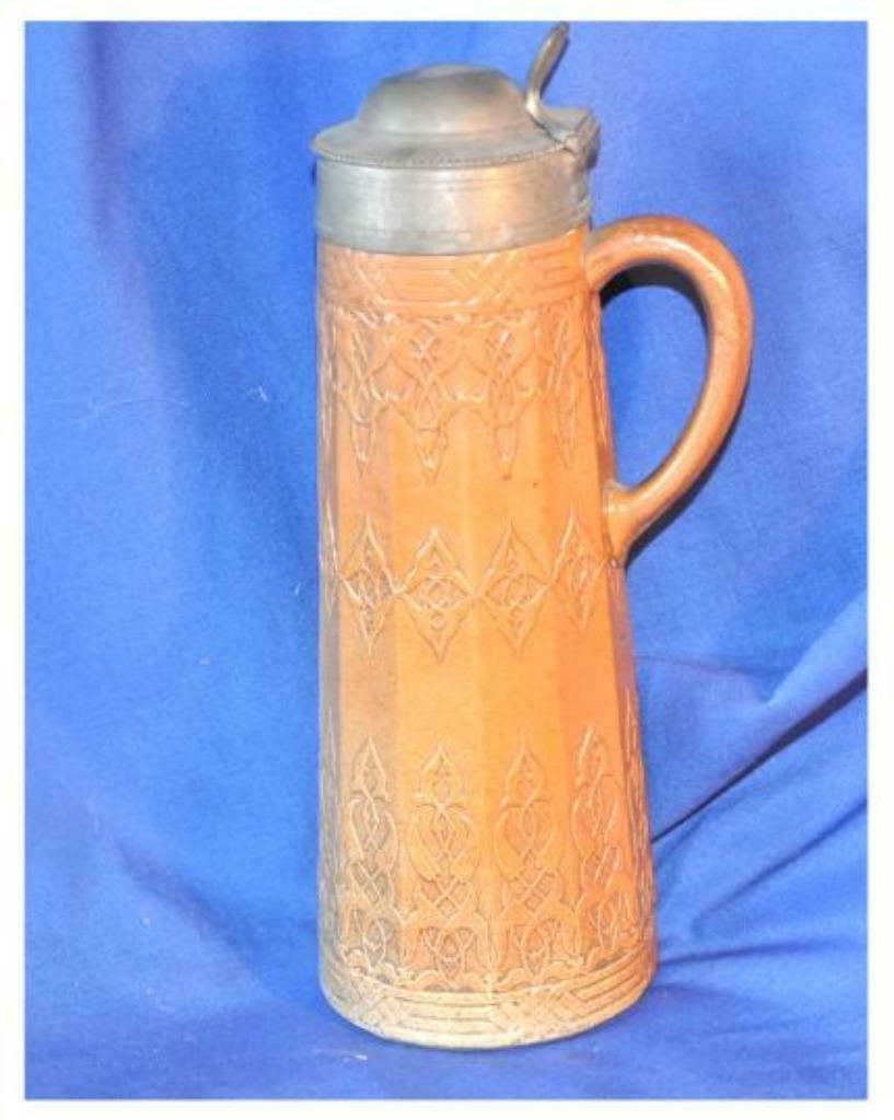 § pichet 19eme corps facettes couvercle etain, Ophalen of Verzenden