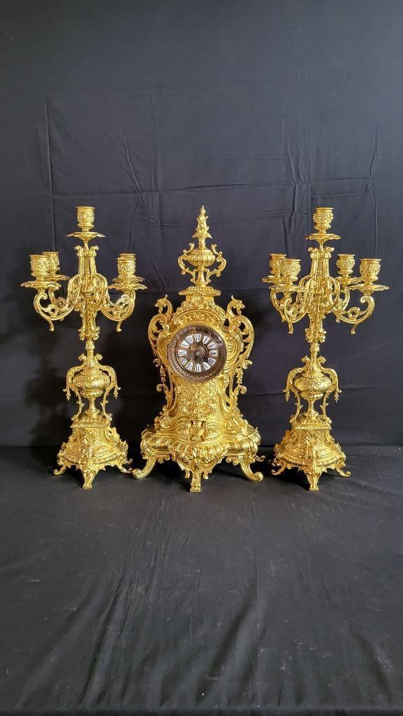 (11) Franse Bronzen Regency Pendule met Kandelaren ca.1890, Enlèvement ou Envoi