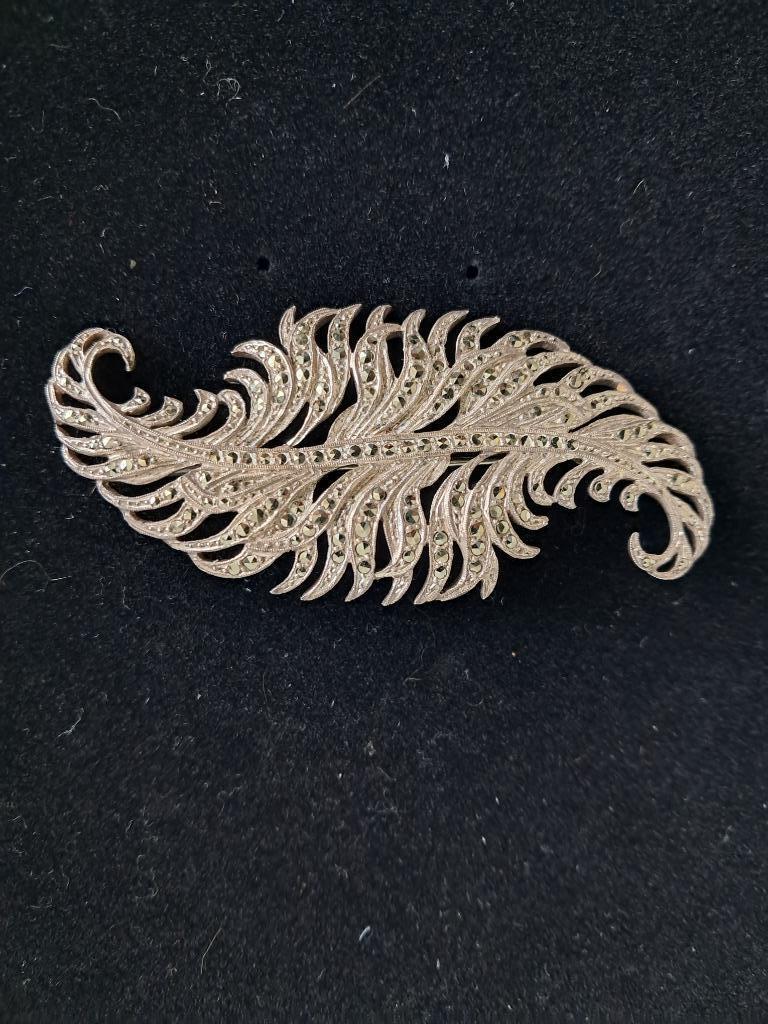 Broche ancienne argent et marcassites, Bijoux, Sacs & Beauté, Bijoux anciens, Enlèvement ou Envoi, Argent, Broche