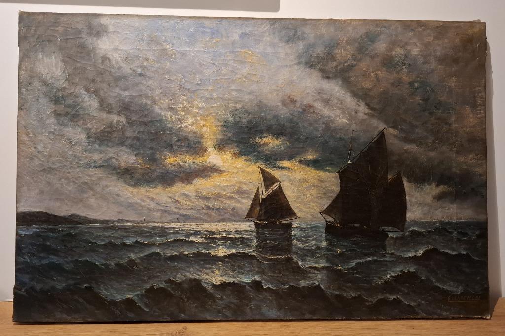schilderij olie verf op linnen marine, Ophalen of Verzenden