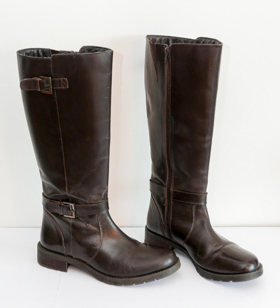 Dameslaarzen leder, Ophalen, Hoge laarzen, Bruin, Gedragen