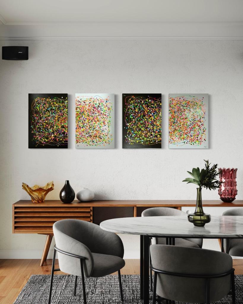 2 Duos de tableaux "Explosions de couleurs" (N4), Antiquités & Art, Art | Peinture | Abstraite, Enlèvement ou Envoi