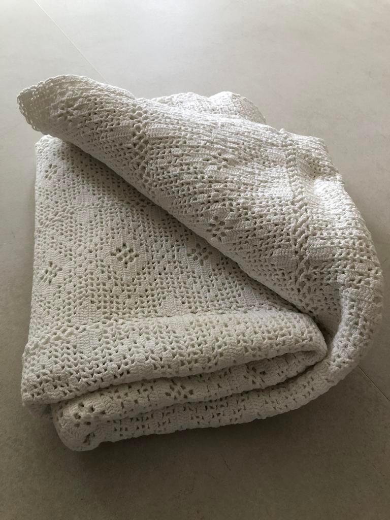 Gehaakte wit katoenen sprei, Maison & Meubles, Accessoires pour la Maison | Plaids & Couvertures, Comme neuf, Enlèvement ou Envoi
