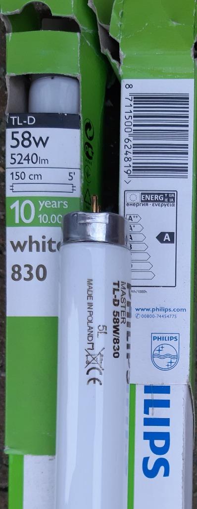 2 Philips TL lampen 150 cm, 30 tot 60 watt, Overige typen, Nieuw, Overige fittingen