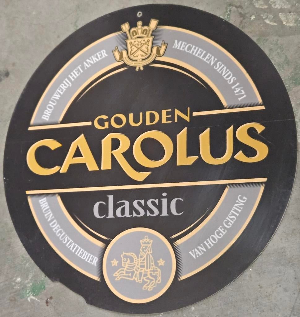 Gouden Carolus Classic rond publiciteitsbord, Verzamelen, Ophalen of Verzenden, Zo goed als nieuw