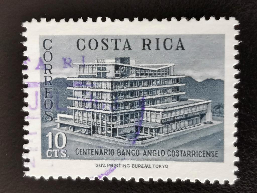 Costa Rica 1963 - gebouw van de Anglo-Costa Rica Bank, Ophalen of Verzenden, Gestempeld, Midden-Amerika
