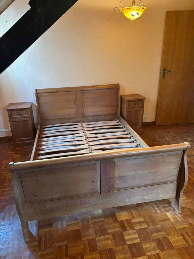 Grenen bed 1m40, Huis en Inrichting, Slaapkamer | Bedden, Ophalen, Bruin, 140 cm, Zo goed als nieuw