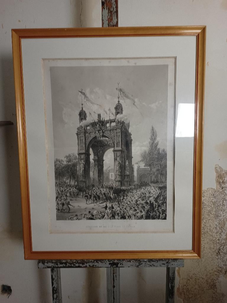Reception du Roi a la porte de Laeken - Leopold I, Antiek en Kunst, Kunst | Etsen en Gravures, Ophalen of Verzenden