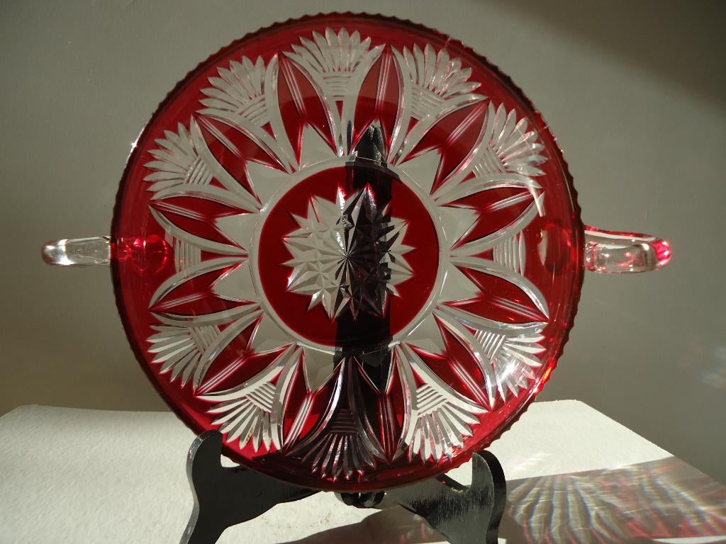 VSL Art Nouveau kristal Val Saint Lambert schaal & handvaten, Antiek en Kunst, Antiek | Glaswerk en Kristal, Ophalen of Verzenden