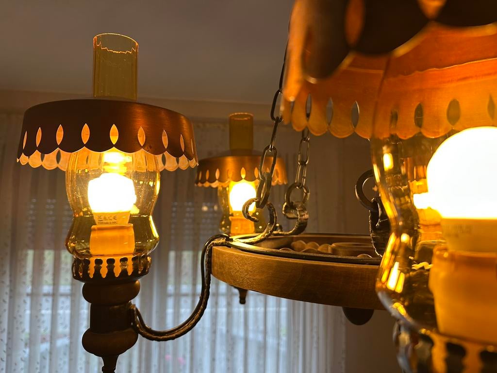 Lustre ancien bois et cuivre, Antiquités & Art, Enlèvement