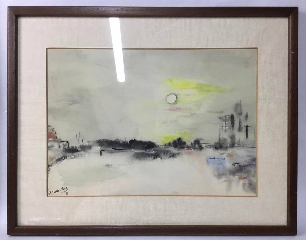 R. Dekeuster Modernist aquarelle 1971 Hartung stijl, Antiek en Kunst, Ophalen of Verzenden