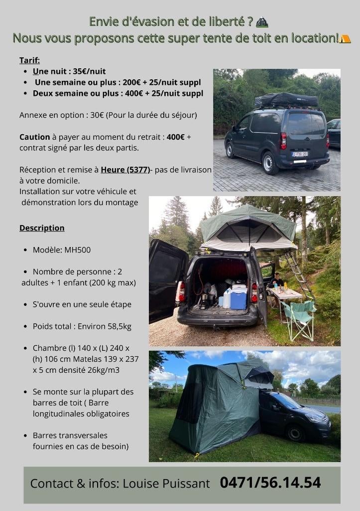 Nous vous proposons cette super tente de toit en location!️, Caravans en Kamperen, Tenten, tot en met 3, Zo goed als nieuw, Ophalen