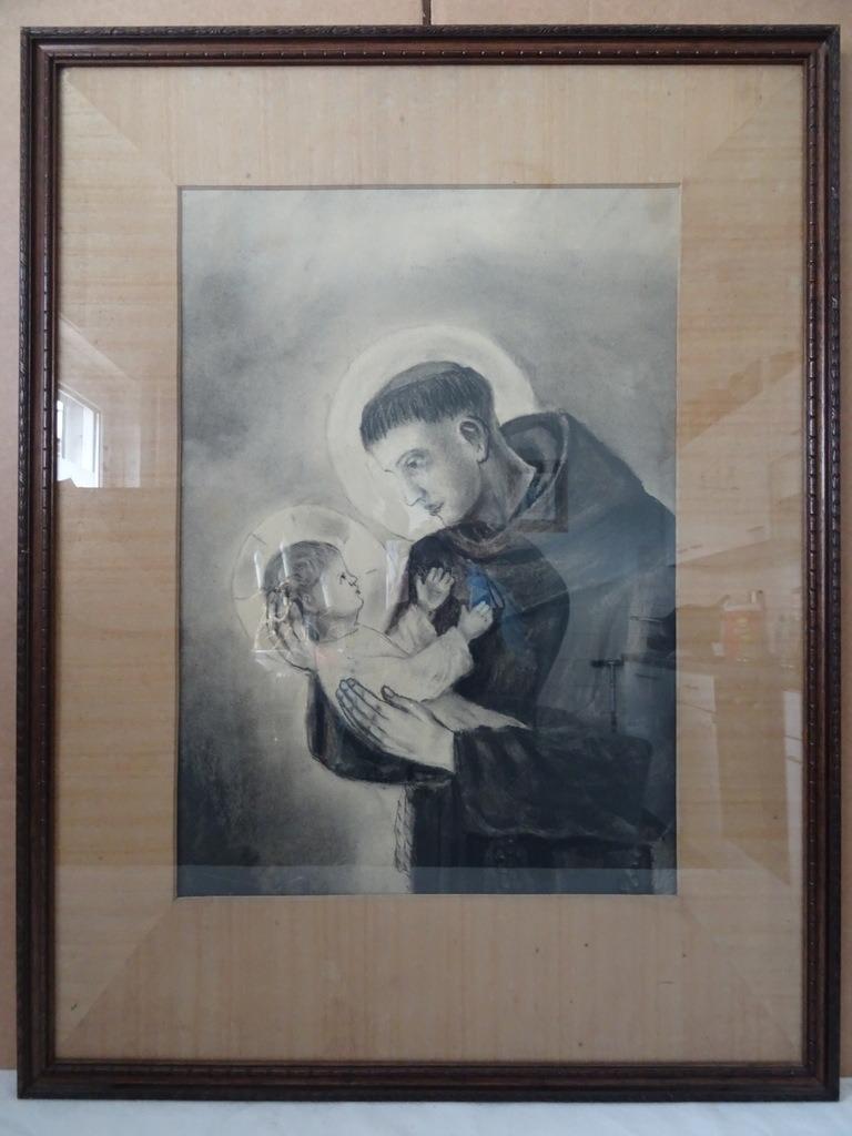 Grand dessin ou lithographie Saint Antoine dessinant 68x76, Enlèvement ou Envoi, Utilisé, Autres types, Christianisme | Catholique