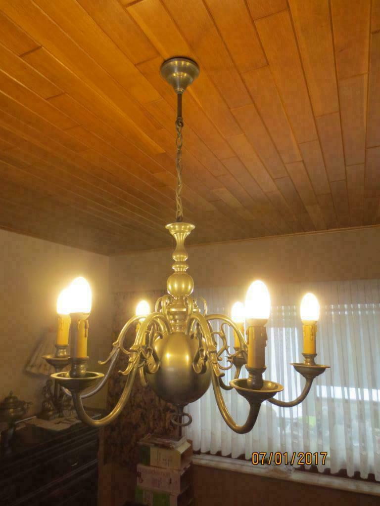 Handgemaakte tinnen luster, Maison & Meubles, Lampes | Lustres, Comme neuf, Métal, Enlèvement