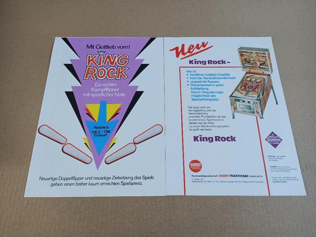 Flyer importeur: Gottlieb King Rock (1972) Flipperkast, Verzamelen, Automaten | Flipperkasten, Ophalen of Verzenden, Flipperkast