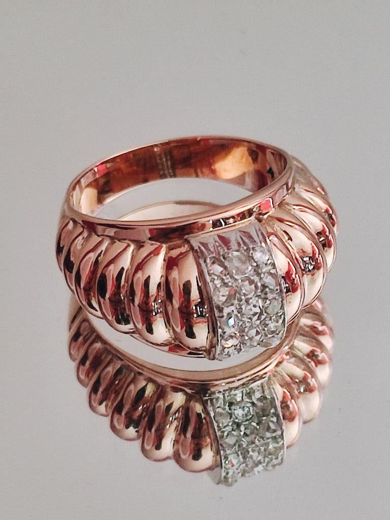 Art deco massieve gouden ring met diamanten, Bijoux, Sacs & Beauté, Bijoux anciens, Bague, Or, Avec pierre précieuse, Enlèvement ou Envoi