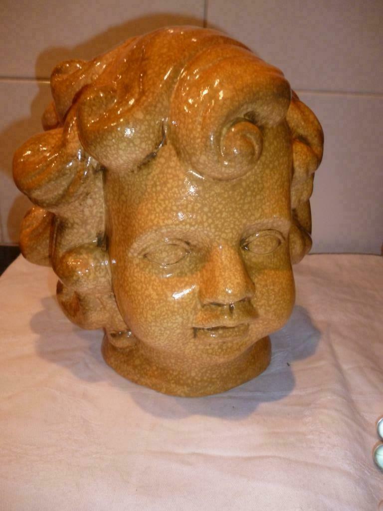 Vintage kinderhoofdje in plaaster gips keramiek meisjesbeeld, Ophalen of Verzenden
