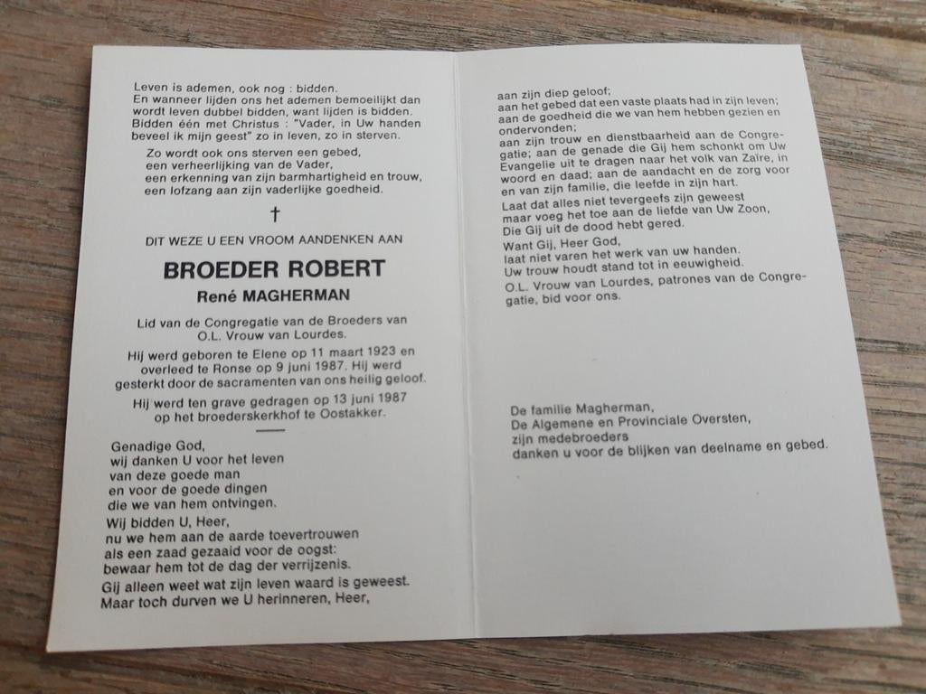 Bp - broeder Robert - Oostakker, 1923 - 1987, Verzamelen, Bidprentjes en Rouwkaarten, Ophalen of Verzenden