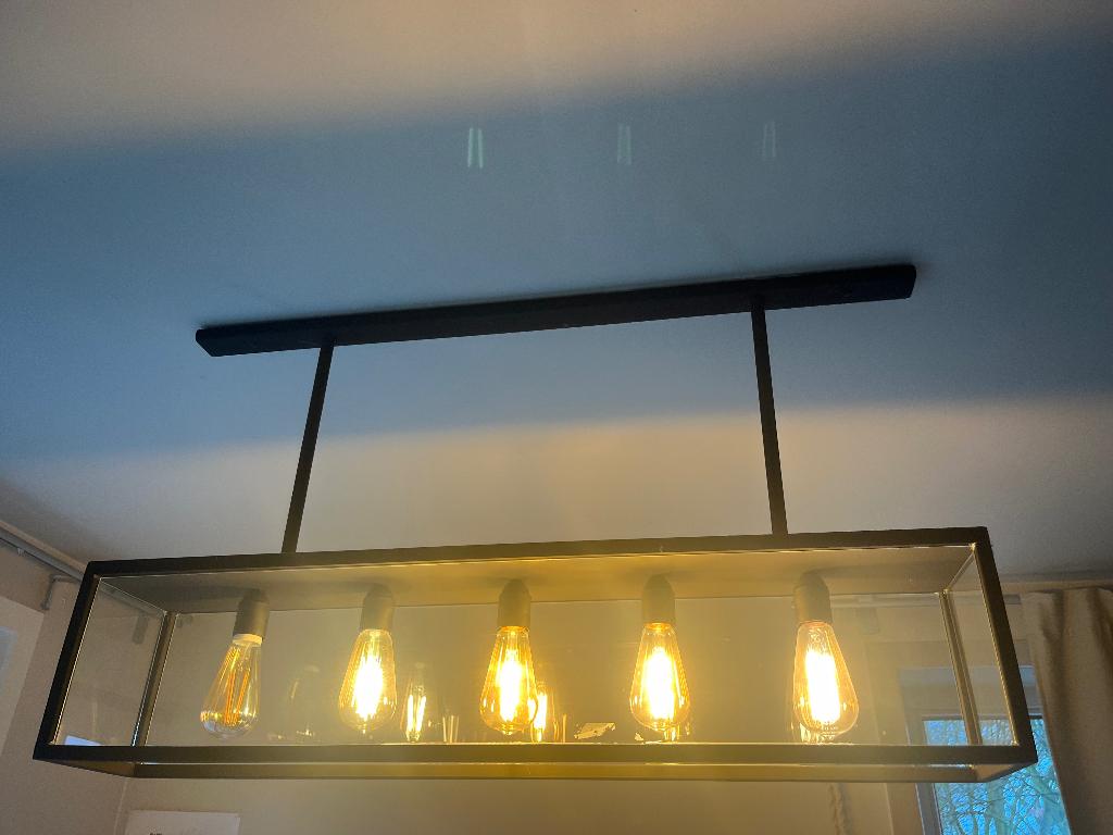 Strakke industriële hanglamp – zwart staal met glas, Ophalen, Gebruikt, Glas, 75 cm of meer